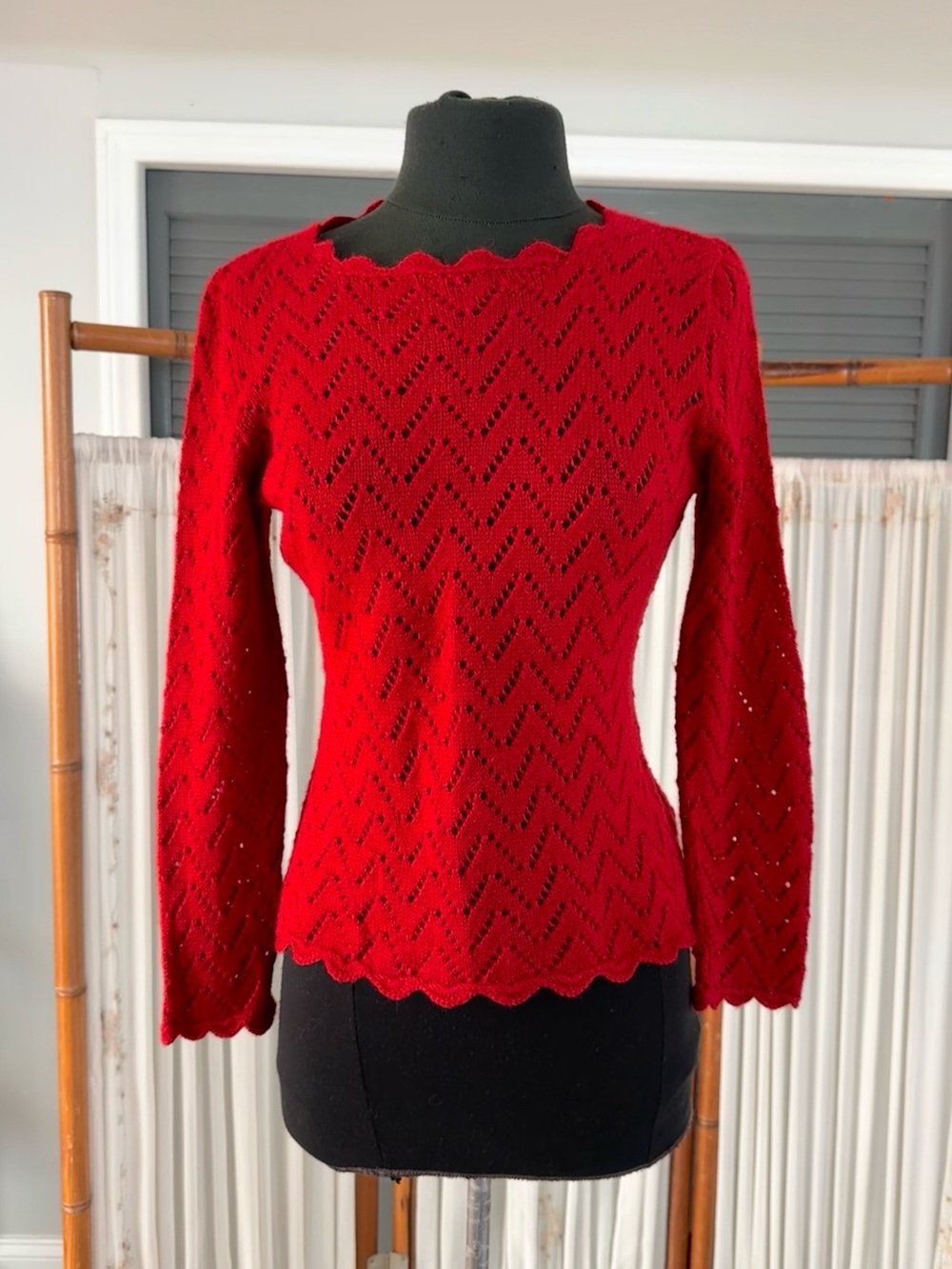 Vintage Red Alpaca Wool Chevron Knit Sweater